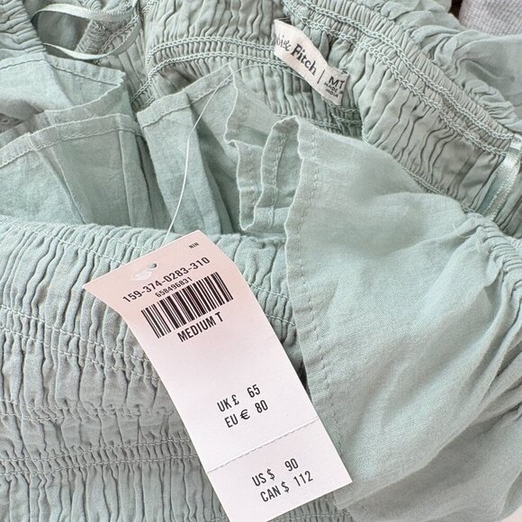 Abercrombie & Fitch Smocked Off The Shoulder Mini Dress Sage Green NWT Sz M Tall - Picture 7 of 8